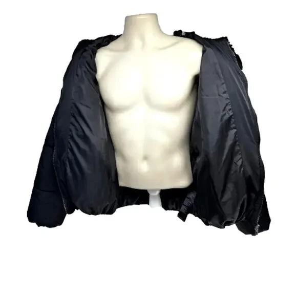 Urban Outfitters Mens Black Puffer Zip Up Jacket Medium Pockets Sherpa Collar